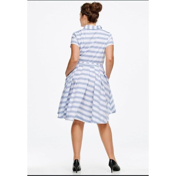 Ellos Womens Striped Button-Front Belted  Short-Sleeve Dress pockets Size 4X - Picture 3 of 11